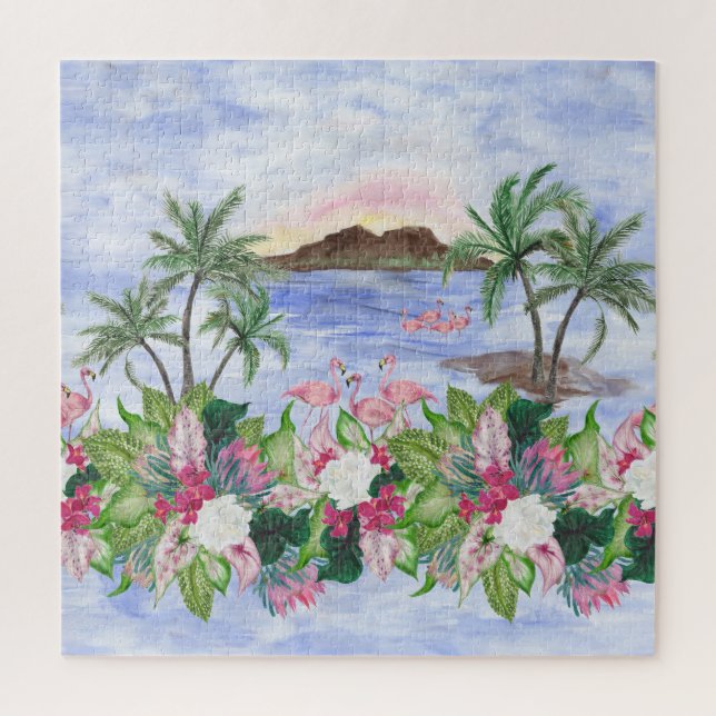 Hawaiian Bliss: Tropical Watercolor Pattern Jigsaw Puzzle (Vertical)