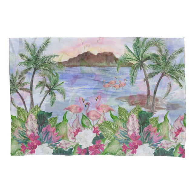 Hawaiian Bliss: Tropical Watercolor Pattern Pillowcase (Front)