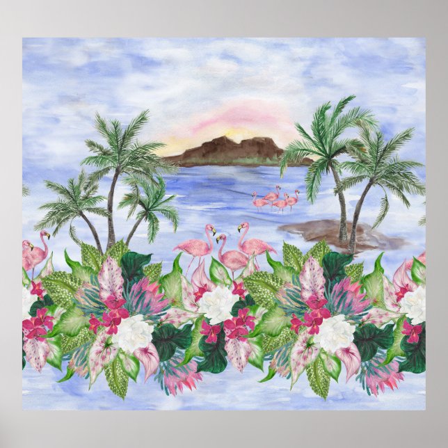 Hawaiian Bliss: Tropical Watercolor Pattern Poster (Front)