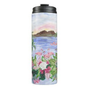 Hawaiian Bliss: Tropical Watercolor Pattern Thermal Tumbler