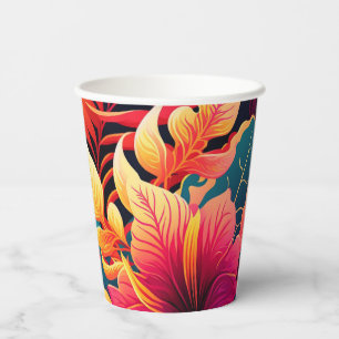 Hawaiian blossom bright floral tropical pattern paper cups