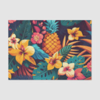Hawaiian blossom tropical floral pineapple pattern