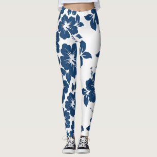 Hawaiian Blue Hibiscus Flowers Leggings