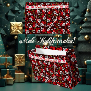 Hawaiian Christmas Hibiscus Large Gift Bag