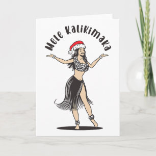 Hawaiian Christmas Hula Skirt Girl Santa Hat Mele  Card