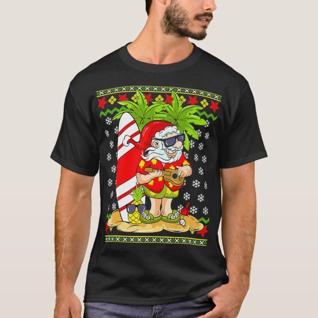 Hawaiian Christmas In July Mele Kalikimaka Santa C T-Shirt (Front)