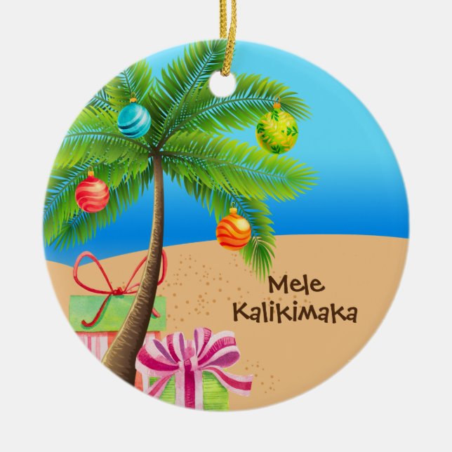 Hawaiian Christmas Island Greeting Ceramic Tree Decoration (Front)