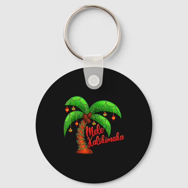 Hawaiian Christmas Mele Kalikimaka Coconut Tree  Key Ring (Front)