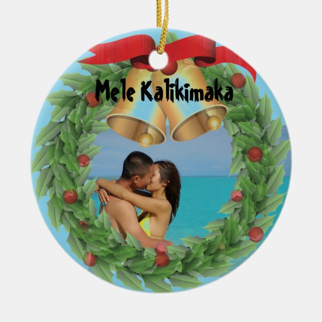 Hawaiian Christmas Photo Ceramic Tree Decoration (Front)