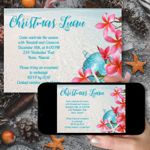 Hawaiian Christmas Pink Frangipani Home Party Invitation