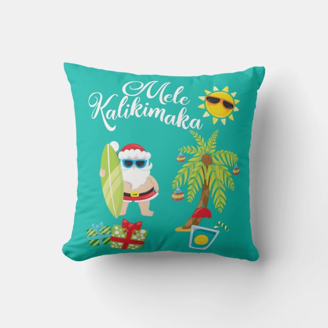 Hawaiian Christmas. Santa Claus  Mele Kalikimaka. Cushion (Front)