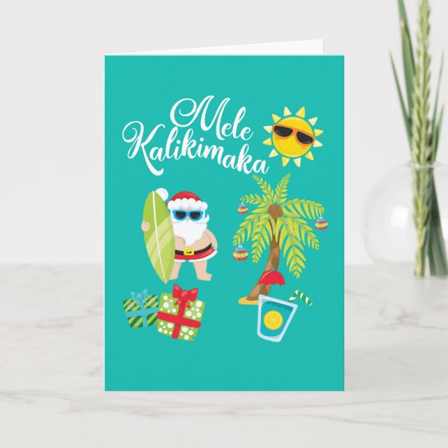 Hawaiian Christmas. Santa Claus  Mele Kalikimaka. Holiday Card (Front)