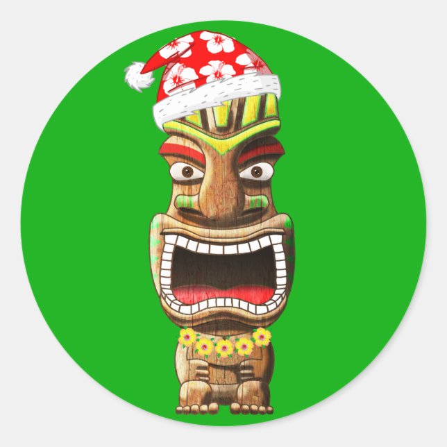 Hawaiian Christmas Santa Tiki Classic Round Sticker (Front)