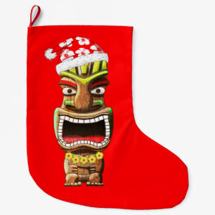 Hawaiian Christmas Santa Tiki Large Christmas Stocking