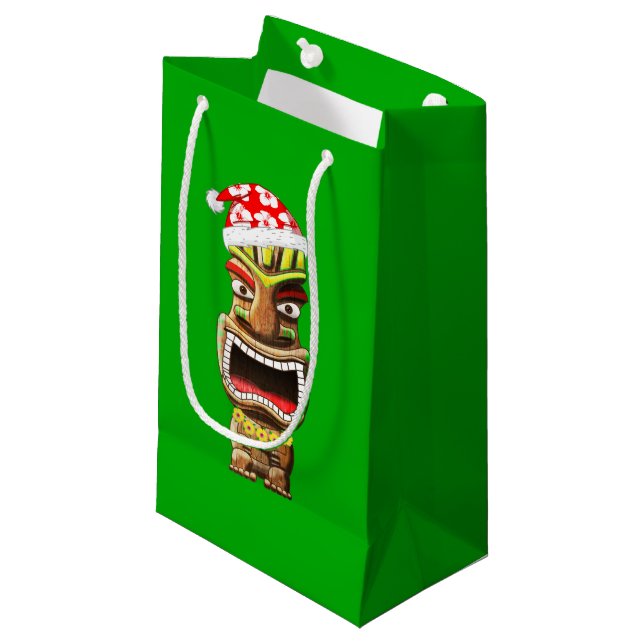 Hawaiian Christmas Santa Tiki Small Gift Bag (Front Angled)