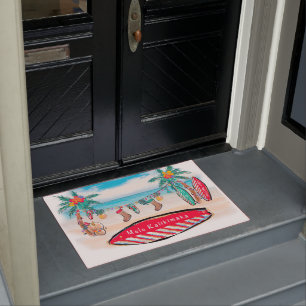 Hawaiian Christmas Surf Board Welcome Mat