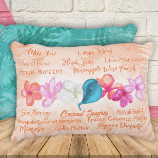 Hawaiian Cocktails Tropical Plumeria Flowers Accen Decorative Cushion