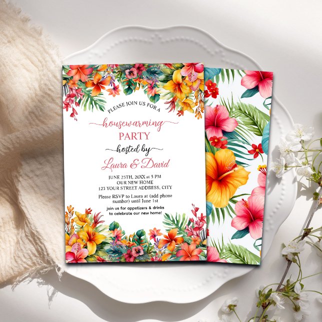 Hawaiian Colourful Floral Housewarming Party Invitation (Creator Uploaded)