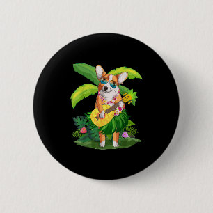 Hawaiian Corgi Dog &amp; Pineapple Ukulele Summer  6 Cm Round Badge