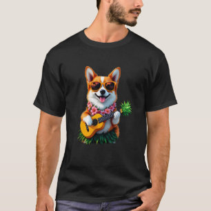 Hawaiian Corgi Dog & Pineapple Ukulele Summer Vaca T-Shirt