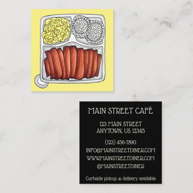 Hawaiian Cuisine Plate Lunch Rice Macaroni Salad Square Business Card (Front/Back)