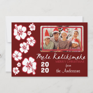 Hawaiian custom photo red hibiscus Christmas cards