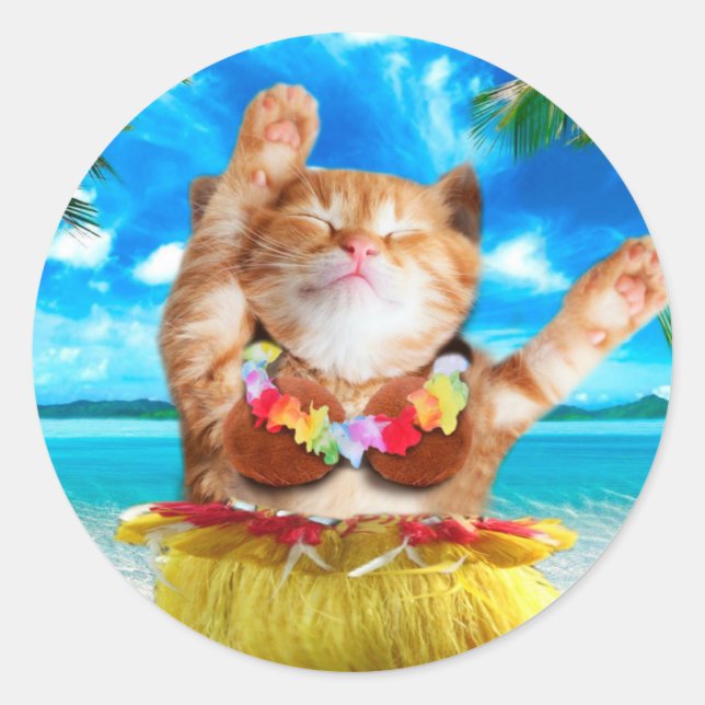 Hawaiian dancer cat classic round sticker (Front)