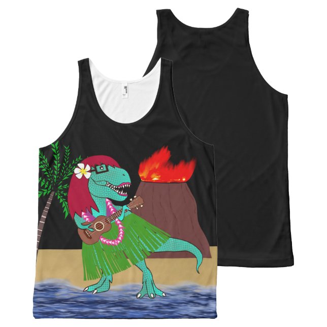 Hawaiian Dinosaur Ukulele All-Over Print Singlet (Front and Back)