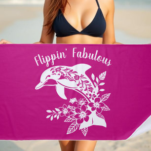 Hawaiian Dolphin -Fisherman Core-Pink Beach Towel
