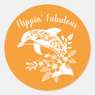 Hawaiian Dolphin Flippin Fabulous-Orange Classic Round Sticker