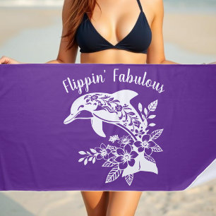 Hawaiian Dolphin Flippin Fabulous-Purple Beach Towel