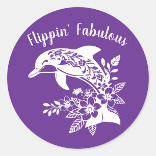 Hawaiian Dolphin Flippin Fabulous-Purple Classic Round Sticker