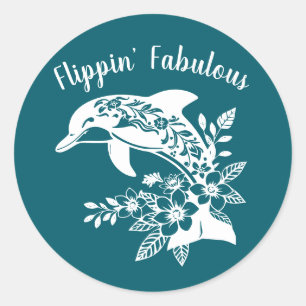 Hawaiian Dolphin Flippin Fabulous-Teal Classic Round Sticker