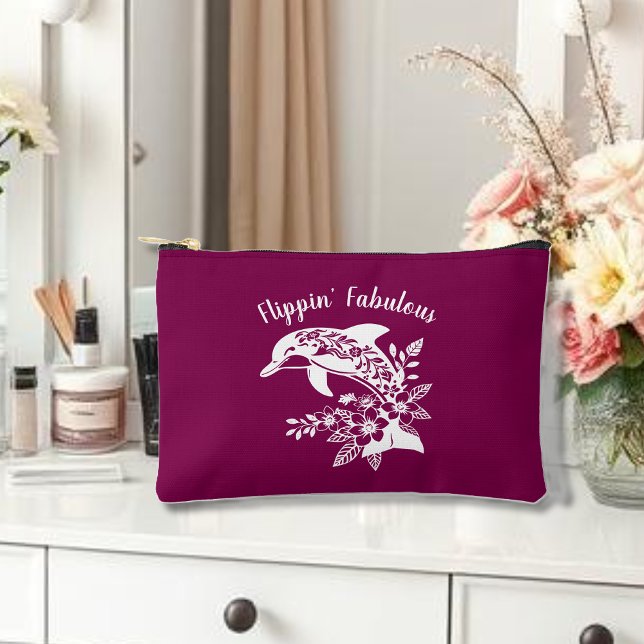 Hawaiian Dolphin Flippin' Fabulous Wine Colour Accessory Pouch (Hawaiian Dolphin, Flippin Fabulous, Islander Summer, Beach, Travel, Fisherman Trend, Tropical floral)