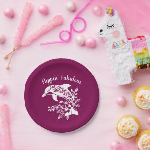 Hawaiian Dolphin Flippin' Fabulous Wine Colour Paper Plate
