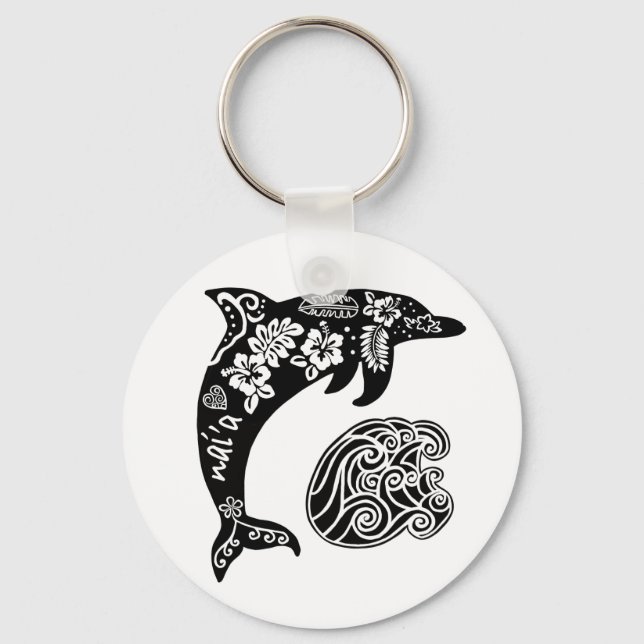 Hawaiian dolphin with wave key ring (Front)