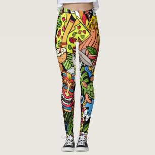 Hawaiian doodles: colourful, seamless cartoon patt leggings