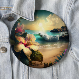 Hawaiian Exotic Flowers Button 