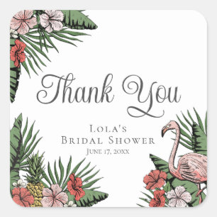 Hawaiian Flamingo & Hibiscus Thank You Square Sticker