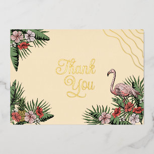Hawaiian Flamingo & Hibiscus Yellow Gold Thank You