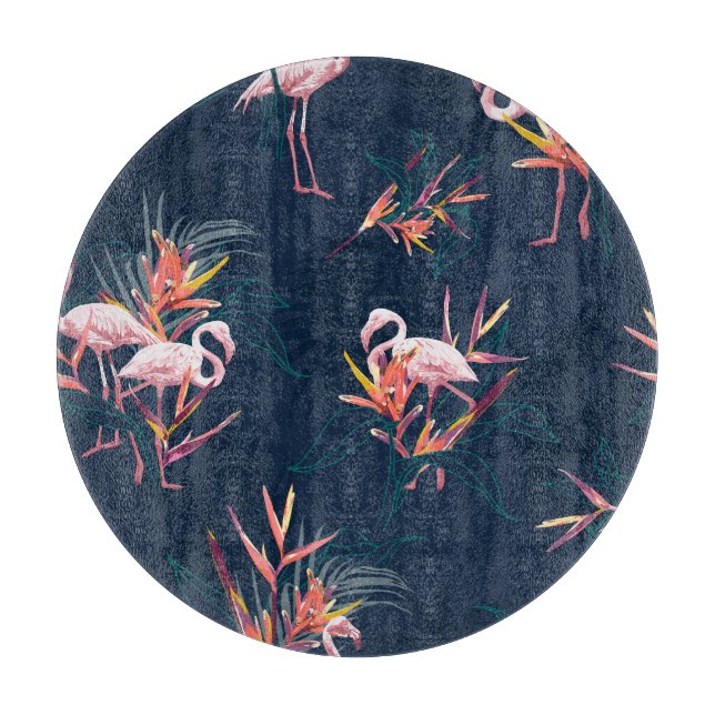 Hawaiian Flamingo: Tropical Vintage Artwork Cutting Board (Front)