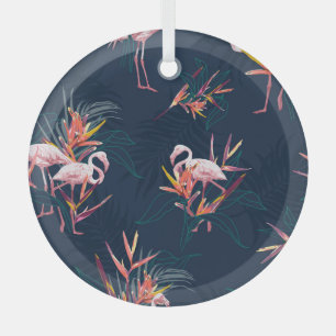 Hawaiian Flamingo: Tropical Vintage Artwork Glass Tree Decoration