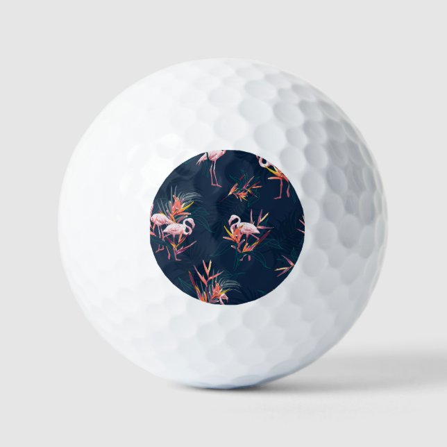 Hawaiian Flamingo: Tropical Vintage Artwork Golf Balls (Front)