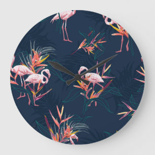 Hawaiian Flamingo: Tropical Vintage Artwork Large Clock