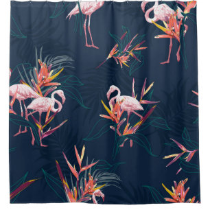 Hawaiian Flamingo: Tropical Vintage Artwork Shower Curtain