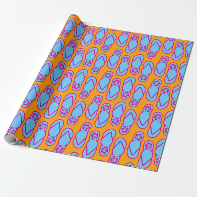 Hawaiian Flip Flops in Blue & Orange Wrapping Paper (Unrolled)