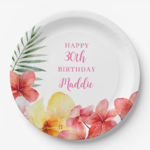 Hawaiian Floral Birthday Paper Plate