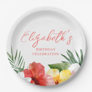 Hawaiian Floral Birthday Paper Plate