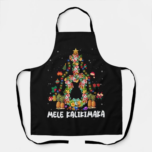 Hawaiian Floral Christmas Tree Mele Kalikimaka Tro Apron (Front)
