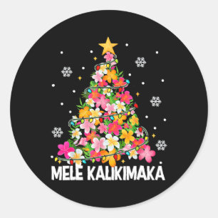 Hawaiian Floral Christmas Tree Mele Kalikimaka Tro Classic Round Sticker